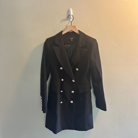 Lulus Captain’s Blog Black Double-Breasted Coat Size Small Neutral Jacket - Picture 2 of 12